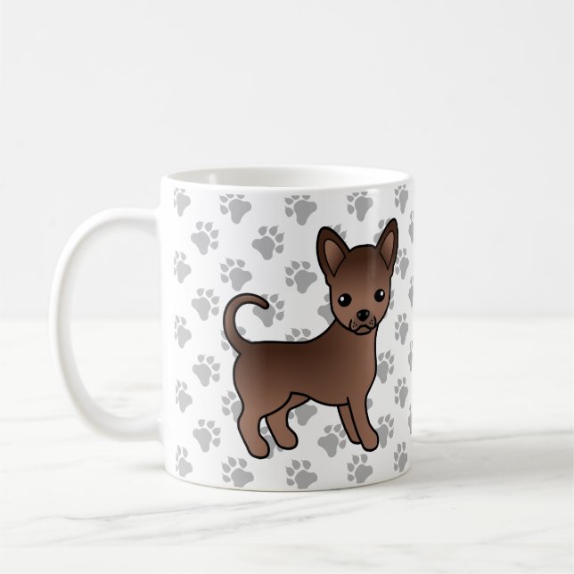 Chocolate Smooth Coat Chihuahua Cartoon Dog & Paws Coffee Mug (Left)