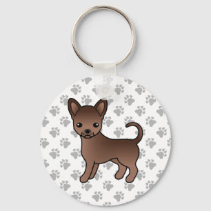 Chocolate Smooth Coat Chihuahua Cartoon Dog & Paws Key Ring