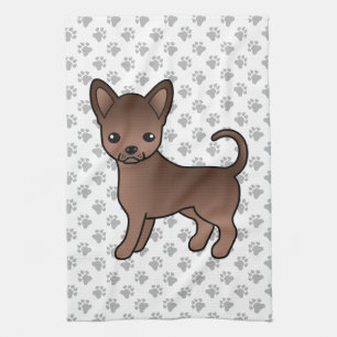 Chocolate Smooth Coat Chihuahua Cartoon Dog & Paws Tea Towel