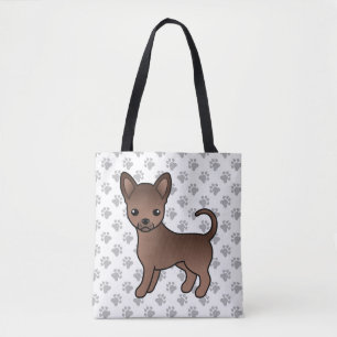 Chocolate Smooth Coat Chihuahua Cartoon Dog & Paws Tote Bag