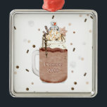 Chocolate Snowman Milkshake Christmas Year Metal Ornament<br><div class="desc">Illustration of a chocolate Christmas themed milkshake topped with whipped cream,  sprinkles,  chocolate chips,  hot fudge,  caramel,  snowflake Christmas cookie,  and marshmallow snowman.  Personalise with name and year.</div>