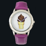Chocolate Soft Serve Ice Cream Cone Dessert Watch<br><div class="desc">Watch features an original marker illustration of a chocolate soft serve ice cream cone.</div>