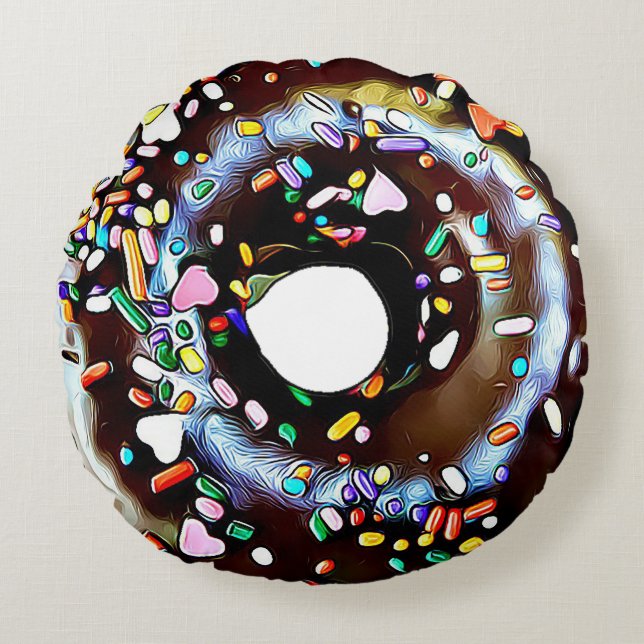 Chocolate Sprinkle Doughnut Double Sided Round Pil Round Cushion (Front)
