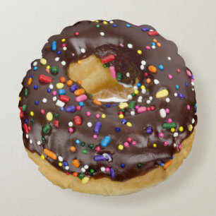 Chocolate Sprinkles Doughnuts Funny Doughnut Look Round Cushion
