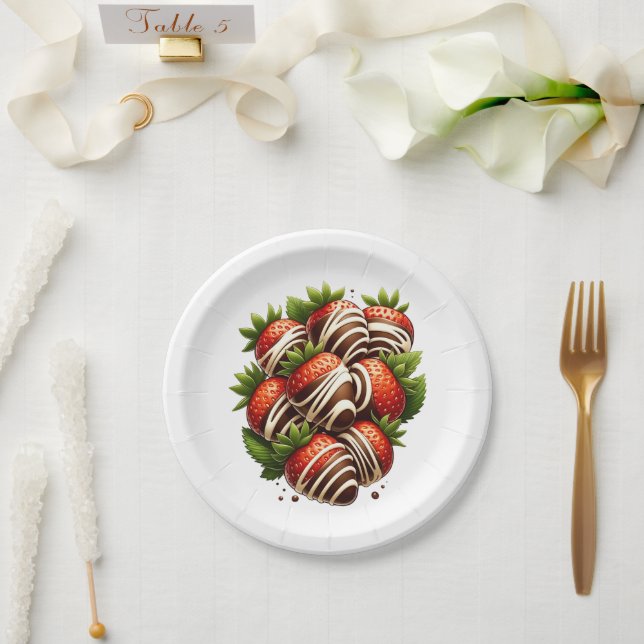 Chocolate Strawberries Strawberry Dessert Party Paper Plate (Wedding)