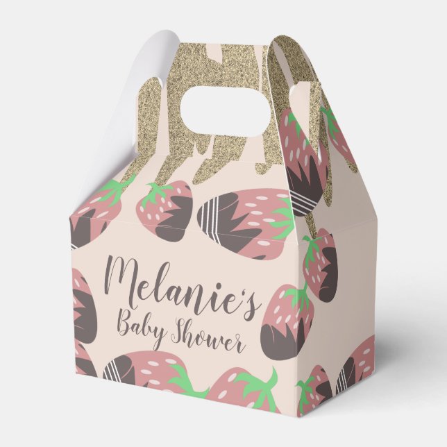 Chocolate Strawberry Faux Glitter Baby Shower Favour Box (Front Side)