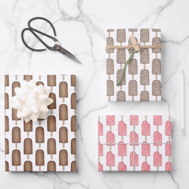 Chocolate Strawberry Fudgesicle Ice Cream Popsicle Wrapping Paper Sheet (Front)