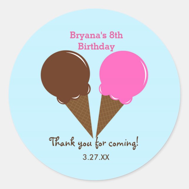 Chocolate & Strawberry Ice Cream Birthday Stickers (Front)