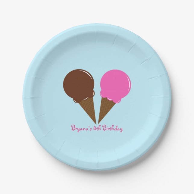 Chocolate & Strawberry Ice Cream Party Plates (Front)