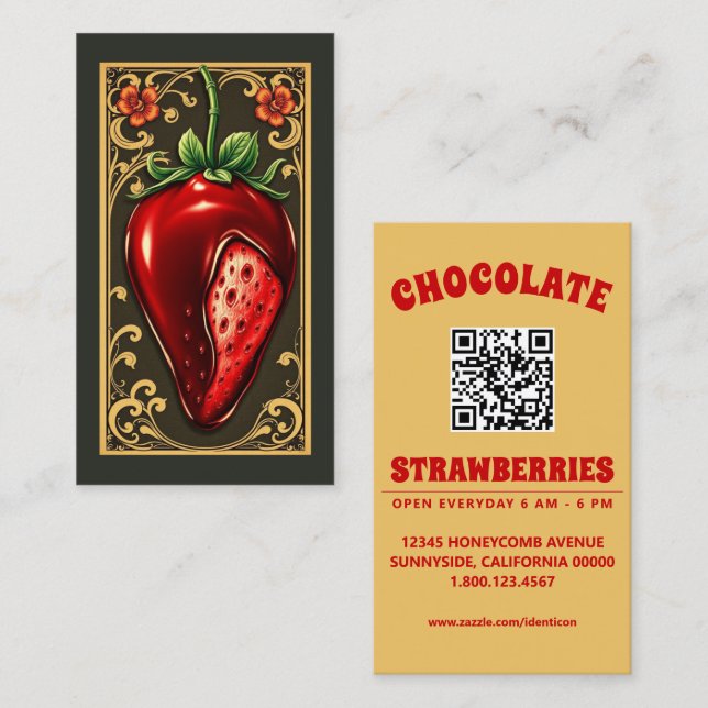 chocolate strawberry with qr code business card (Front/Back)