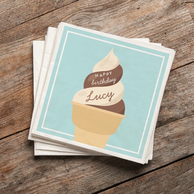 Chocolate Swirl Ice Cream Kids Birthday Party Napkin (Creator Uploaded)