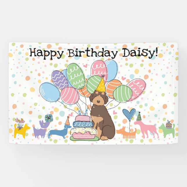 Chocolate Tan Aussiedoodle Dog Birthday Party Banner (Horizontal)
