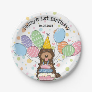 Chocolate Tan Cockapoo Cavapoo Dog Birthday  Paper Plate