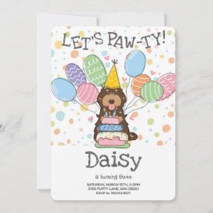 Chocolate Tan Cockapoo Cavapoo Dog Birthday Party Invitation