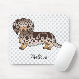 Chocolate & Tan Dapple Long Hair Dachshund & Name Mouse Pad