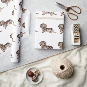 Chocolate & Tan Dapple Long Hair Dachshund Pattern Wrapping Paper