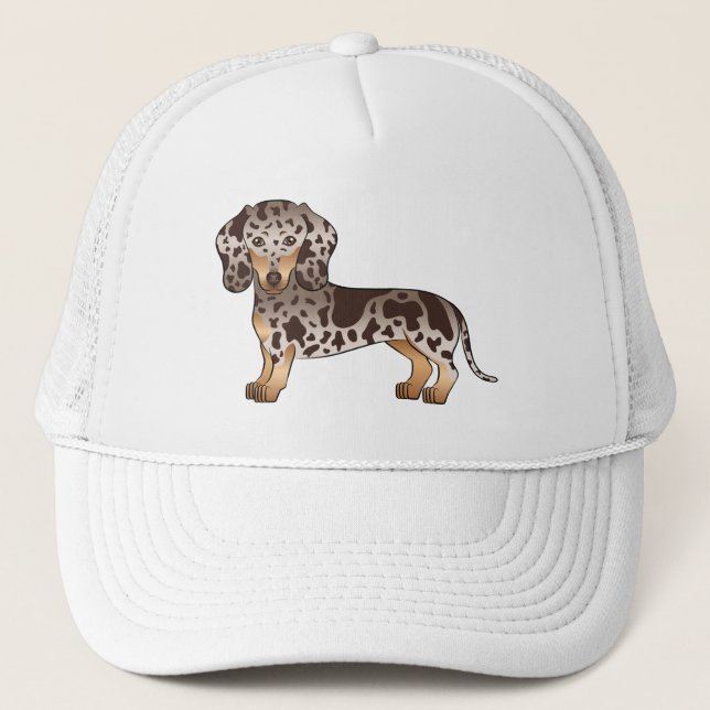 Chocolate & Tan Dapple Short Hair Dachshund Design Trucker Hat (Front)