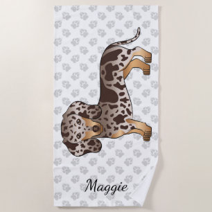Chocolate & Tan Dapple Short Hair Dachshund & Name Beach Towel