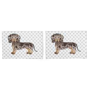 Chocolate & Tan Dapple Short Hair Dachshund & Paws Pillowcase
