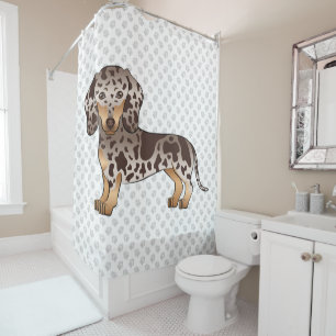 Chocolate & Tan Dapple Short Hair Dachshund & Paws Shower Curtain