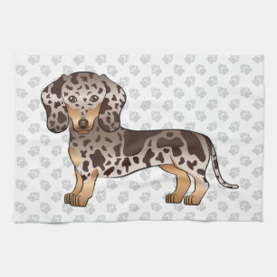 Chocolate & Tan Dapple Short Hair Dachshund & Paws Tea Towel