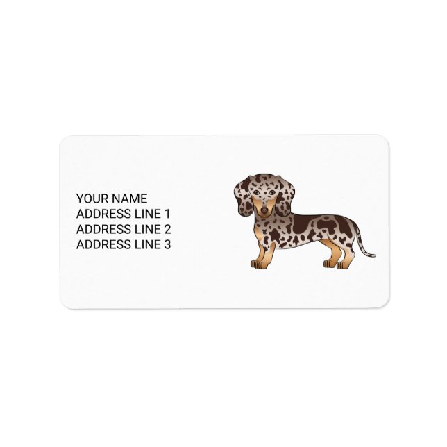 Chocolate & Tan Dapple Short Hair Dachshund & Text Label (Front)