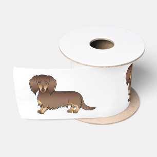 Chocolate & Tan Long Hair Dachshund Cartoon Dogs Satin Ribbon