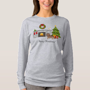Chocolate & Tan Long Hair Dachshund Christmas Room T-Shirt