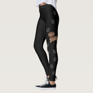 Chocolate & Tan Long Hair Dachshund Dog & Paws Leggings