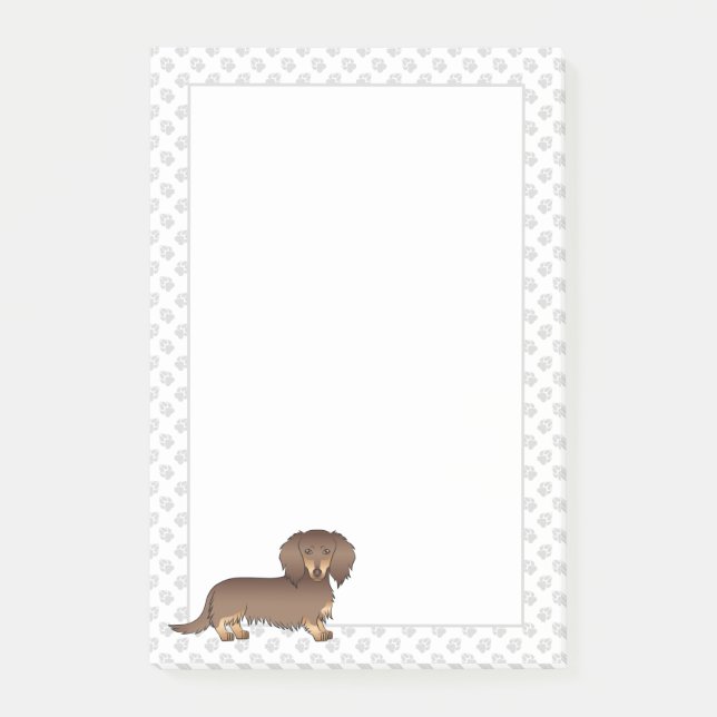 Chocolate & Tan Long Hair Dachshund Dog & Paws Post-it Notes (Front)