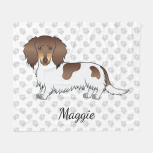 Chocolate & Tan Piebald Long Hair Dachshund & Name Fleece Blanket