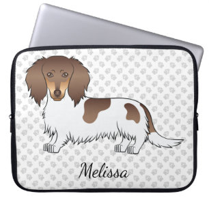 Chocolate & Tan Piebald Long Hair Dachshund & Name Laptop Sleeve