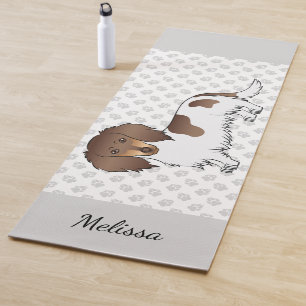 Chocolate & Tan Piebald Long Hair Dachshund & Name Yoga Mat