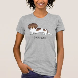 Chocolate & Tan Piebald Long Hair Dachshund & Text T-Shirt