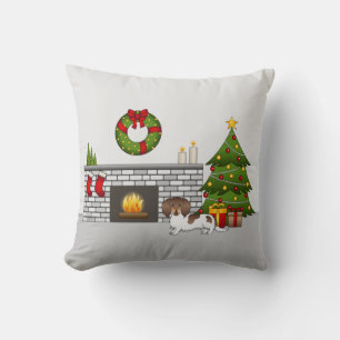 Chocolate & Tan Pied Long Hair Dachshund Christmas Cushion