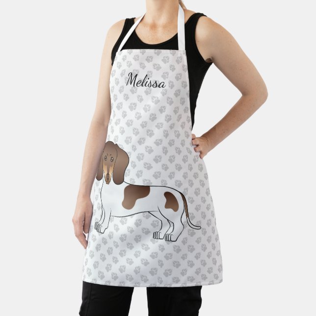 Chocolate & Tan Pied Short Hair Dachshund & Name Apron (Insitu)