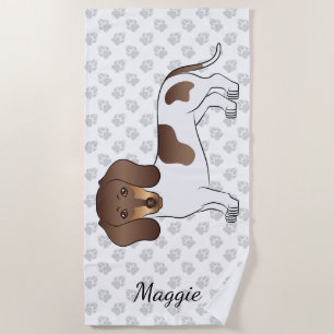 Chocolate & Tan Pied Short Hair Dachshund & Name Beach Towel