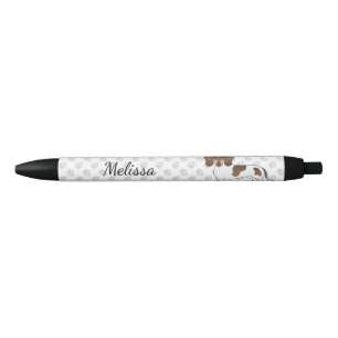 Chocolate & Tan Pied Short Hair Dachshund & Name Black Ink Pen