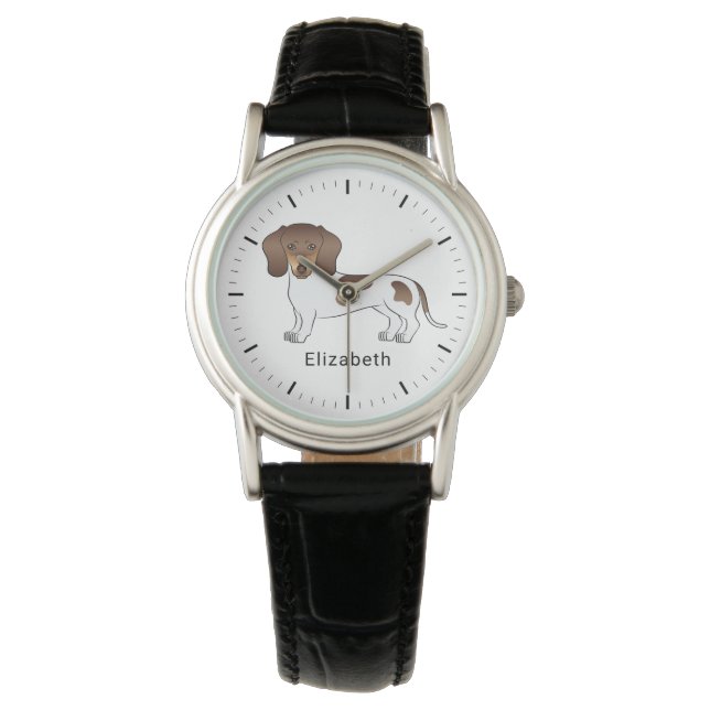 Chocolate & Tan Pied Short Hair Dachshund & Name Watch (Front)