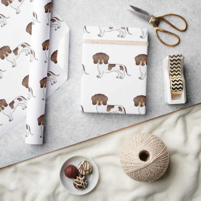 Chocolate & Tan Pied Short Hair Dachshund Pattern Wrapping Paper (Crafts)