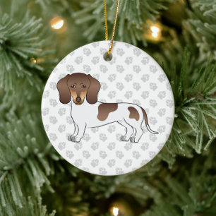 Chocolate & Tan Pied Short Hair Dachshund & Paws Ceramic Ornament