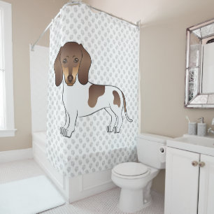 Chocolate & Tan Pied Short Hair Dachshund & Paws Shower Curtain