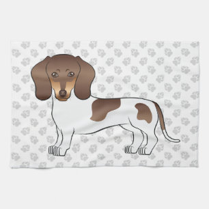 Chocolate & Tan Pied Short Hair Dachshund & Paws Tea Towel
