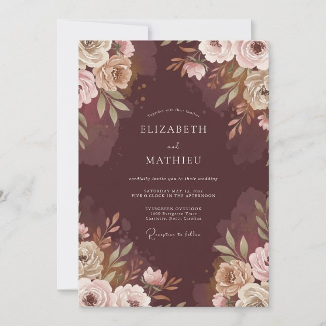 Chocolate Taupe Leafy Wedding Invitation (Front)