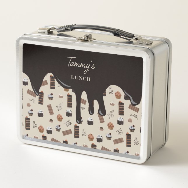Chocolate Theme Pattern Recipe Cookbook Metal Lunch Box (Front)