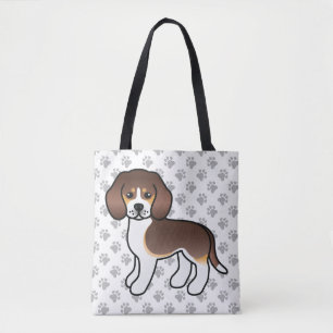 Chocolate Tricolor Beagle Cartoon Dog & Paws Tote Bag