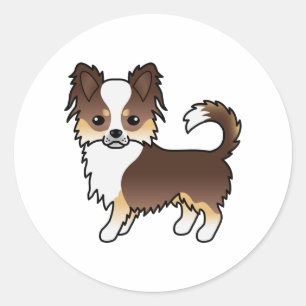 Chocolate Tricolor Long Coat Chihuahua Cartoon Dog Classic Round Sticker