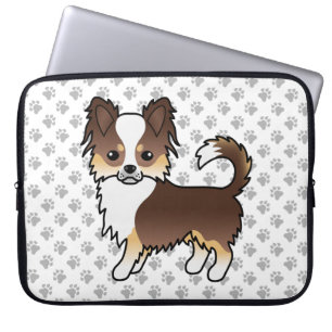 Chocolate Tricolor Long Coat Chihuahua Dog & Paws Laptop Sleeve