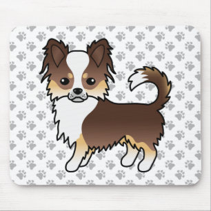 Chocolate Tricolor Long Coat Chihuahua Dog & Paws Mouse Pad