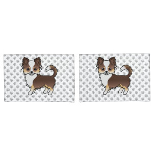 Chocolate Tricolor Long Coat Chihuahua Dog & Paws Pillowcase